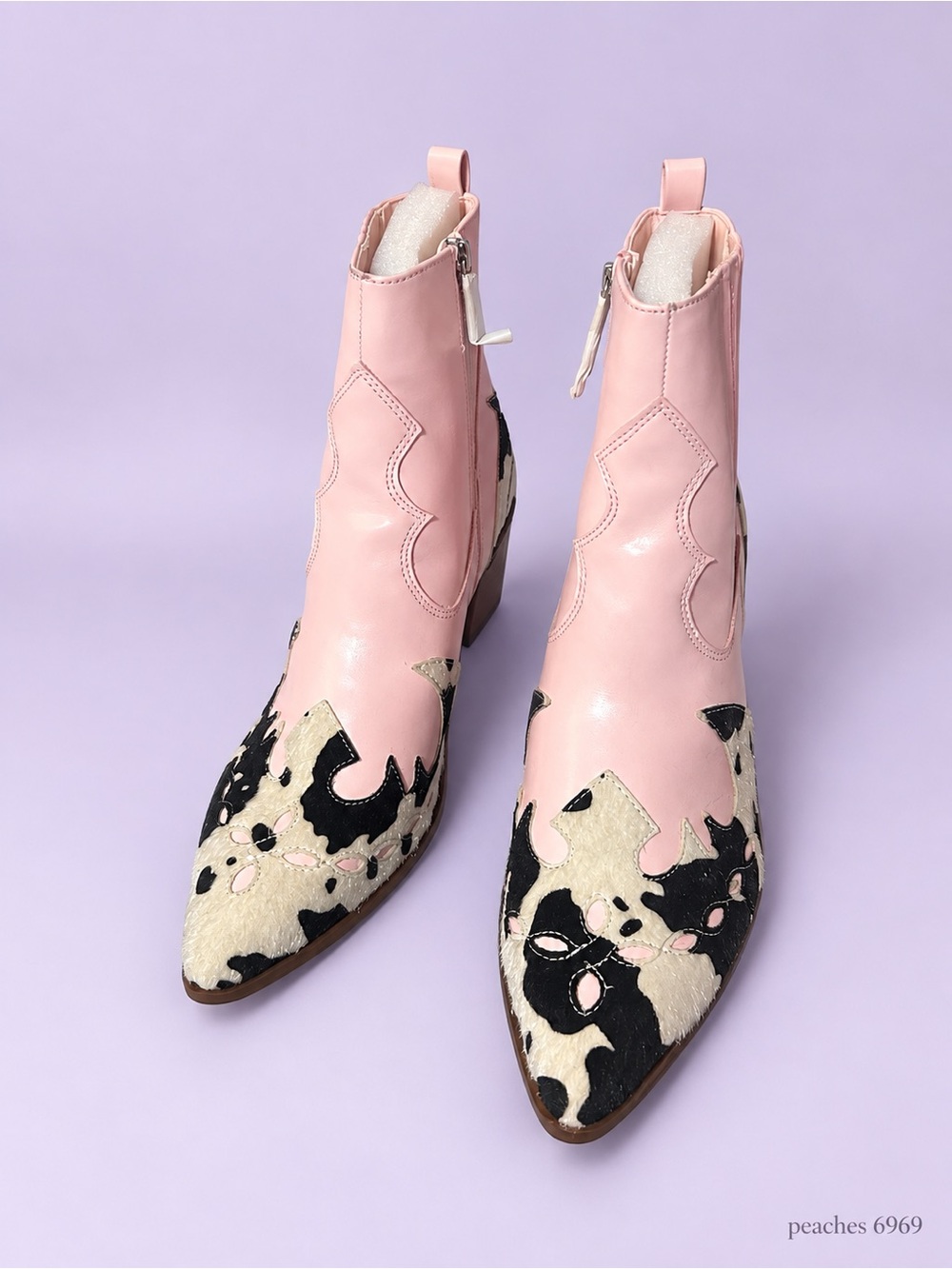 Pink Western Embossed Pointed Toe Ankle Boots